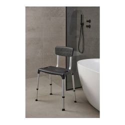 SecuCare Quattro Douchestoel met rugleuning, verstelbaar in hoogte 39-54 cm- Zwart