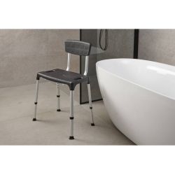 SecuCare Quattro Douchestoel met rugleuning, verstelbaar in hoogte 39-54 cm- Zwart