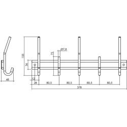 Intersteel Garderobe rek 378x155mm met 5 haken - Zwart
