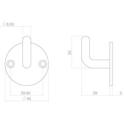 Intersteel jashaak op ronde achterplaat ø45mm - Zwart
